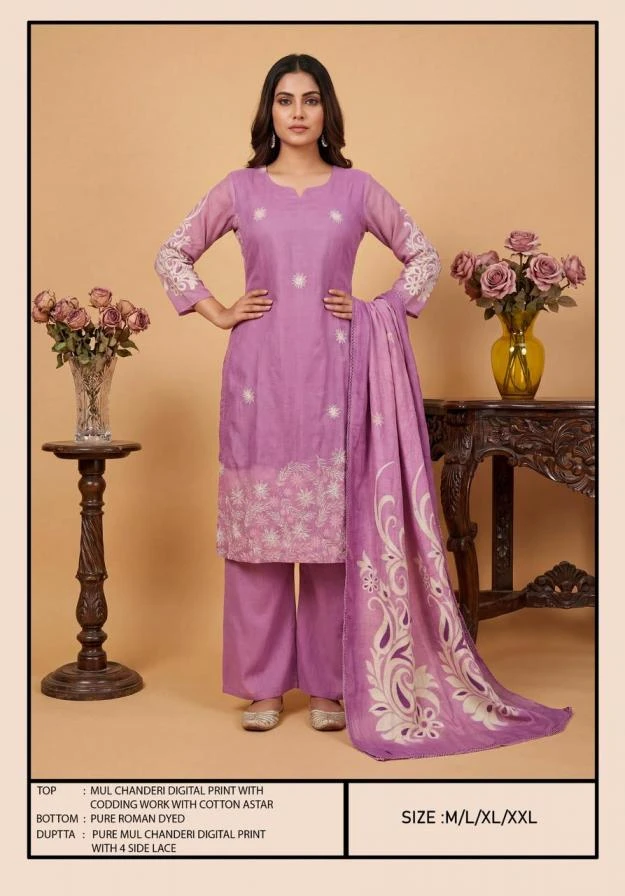 MUL CHANDERI 3PCS SUIT Ethnic Wear wholesale MUL CHANDERI - Ethnicaa thumbnail 4