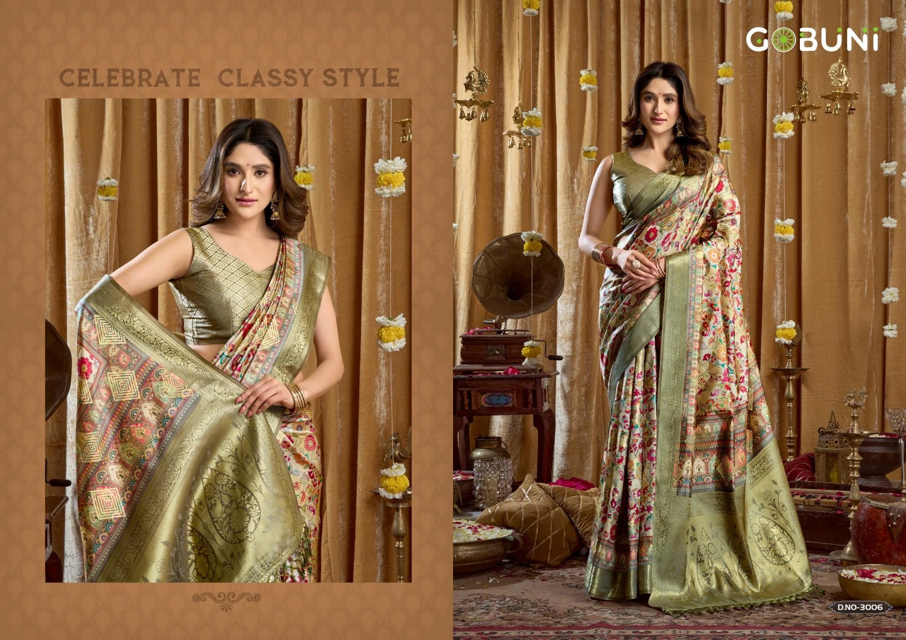 LAUNCHING BY GOBUNI 🥳 Sarees wholesale CLUSTER PRINT WITH BANARASI - Ethnicaa thumbnail 6