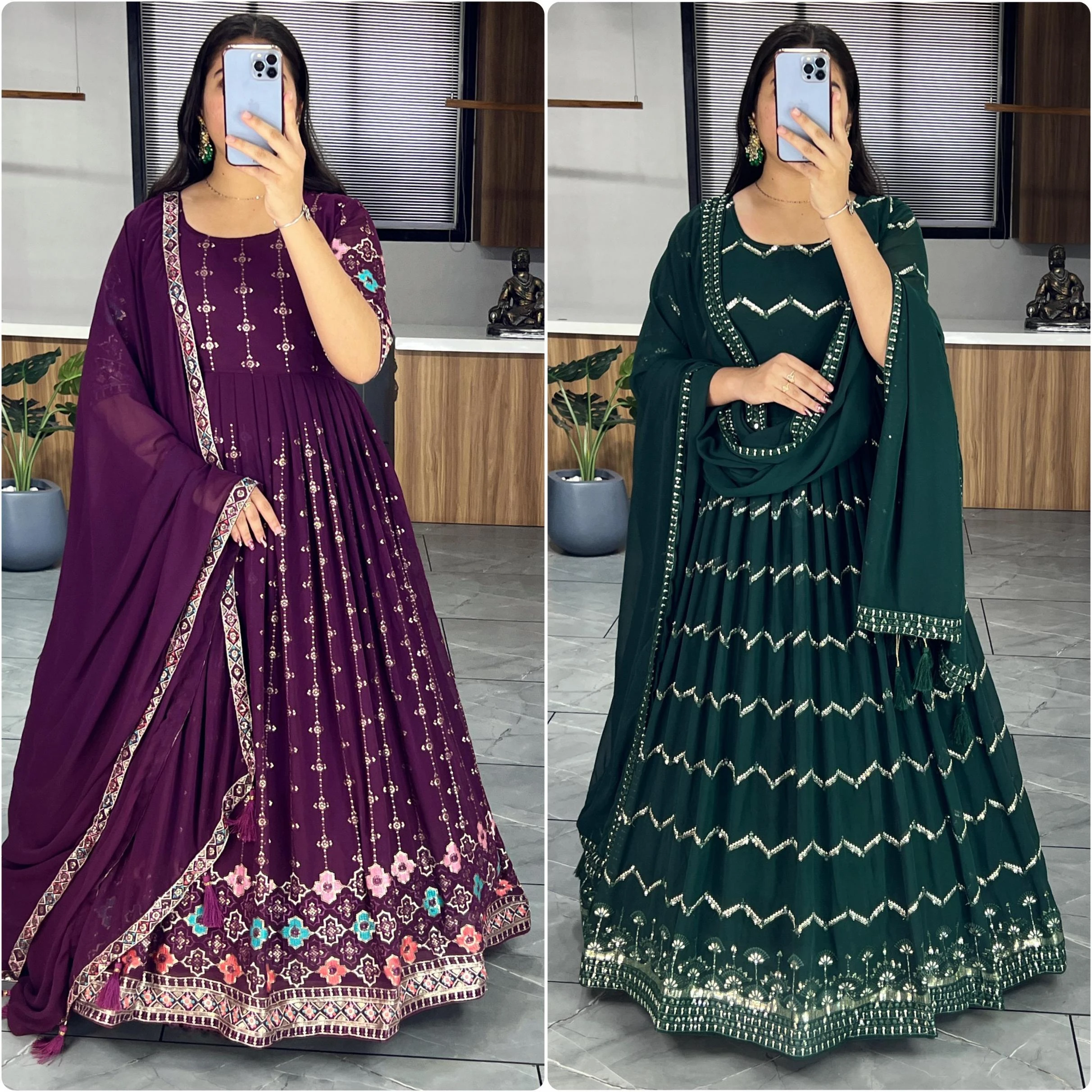 GRTN6147 Gown wholesale GEORGETTE - Ethnicaa