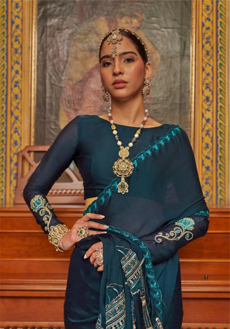 NAME - MANDIR Sarees wholesale SATIN CHIFFON - Ethnicaa thumbnail 13