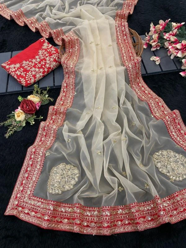 KC 865 Sarees wholesale SOFT ORGANZA - Ethnicaa thumbnail 3