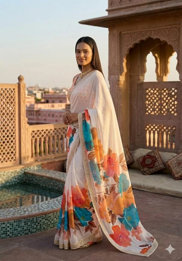 KC 909 Sarees wholesale SATIN GEORGETTE - Ethnicaa thumbnail 5