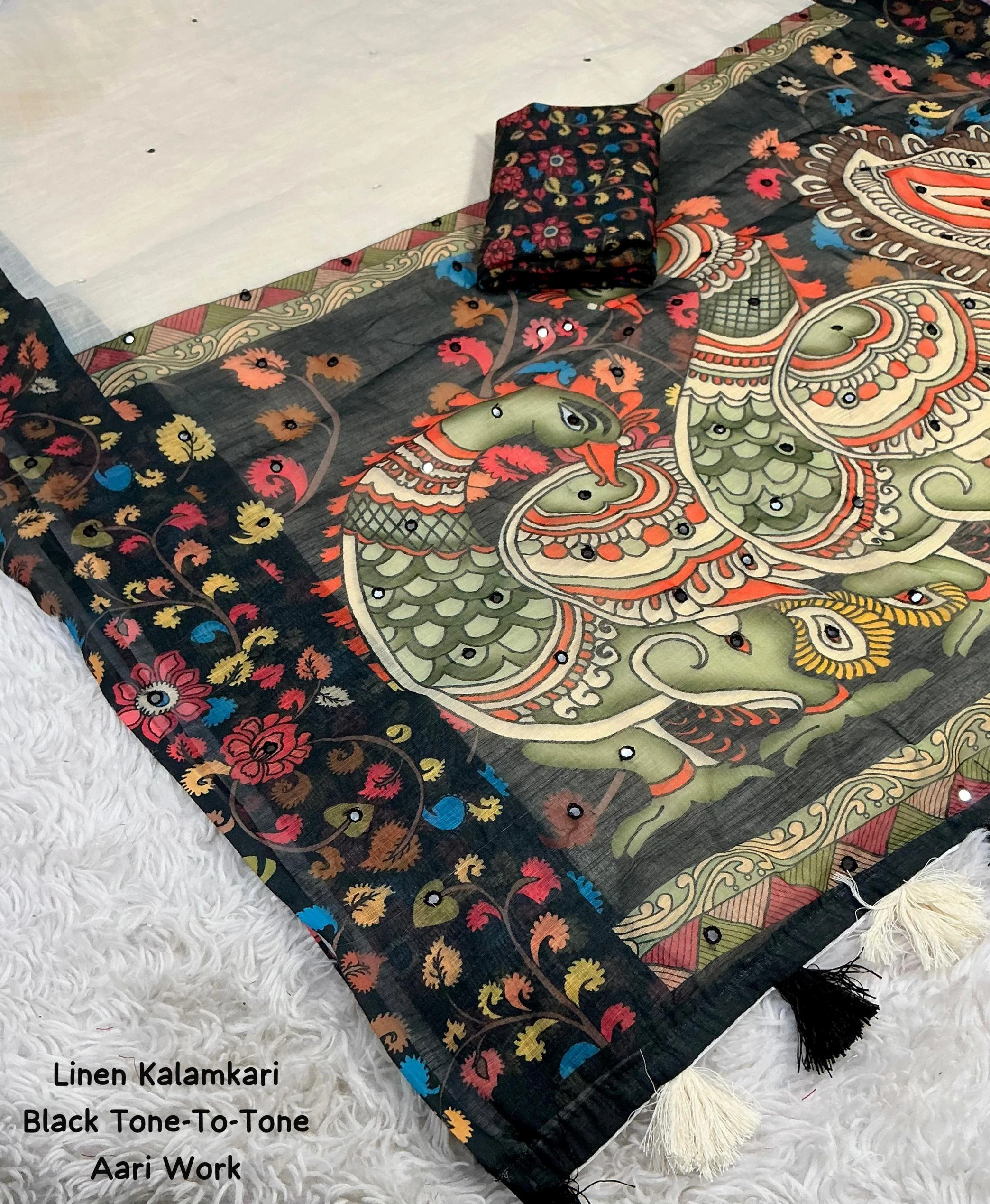 LINEN TWO TONE KALAMKARI Sarees wholesale LINEN TWO TONE - Ethnicaa thumbnail 3