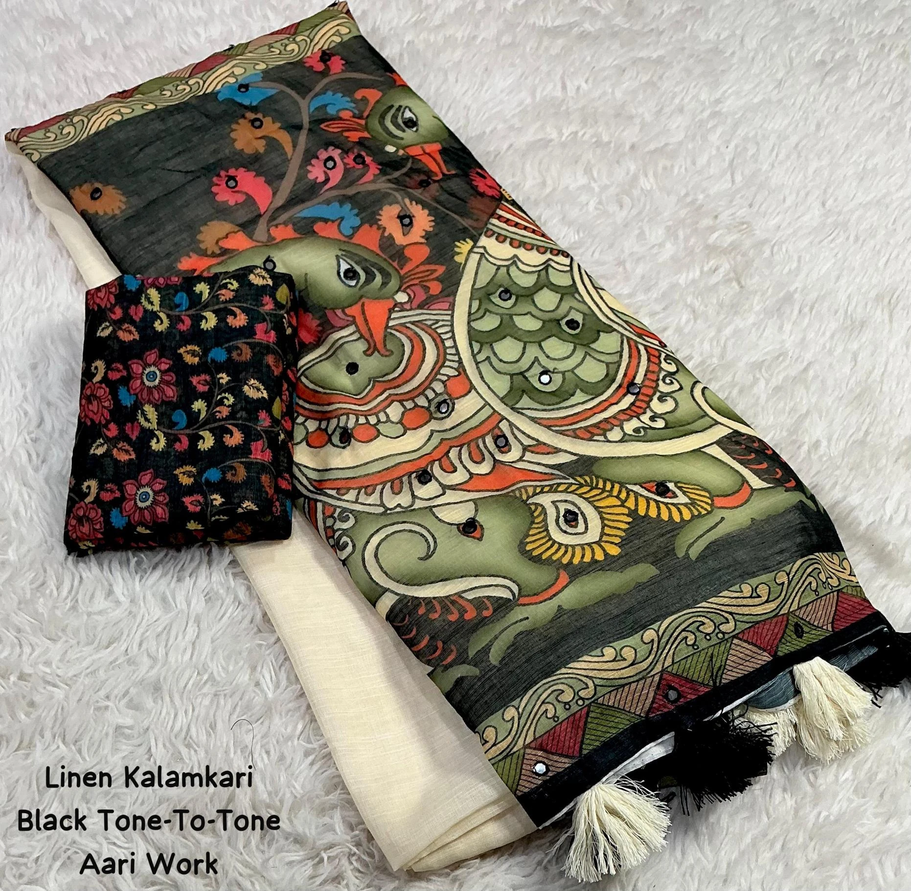 LINEN TWO TONE KALAMKARI Sarees wholesale LINEN TWO TONE - Ethnicaa thumbnail 4