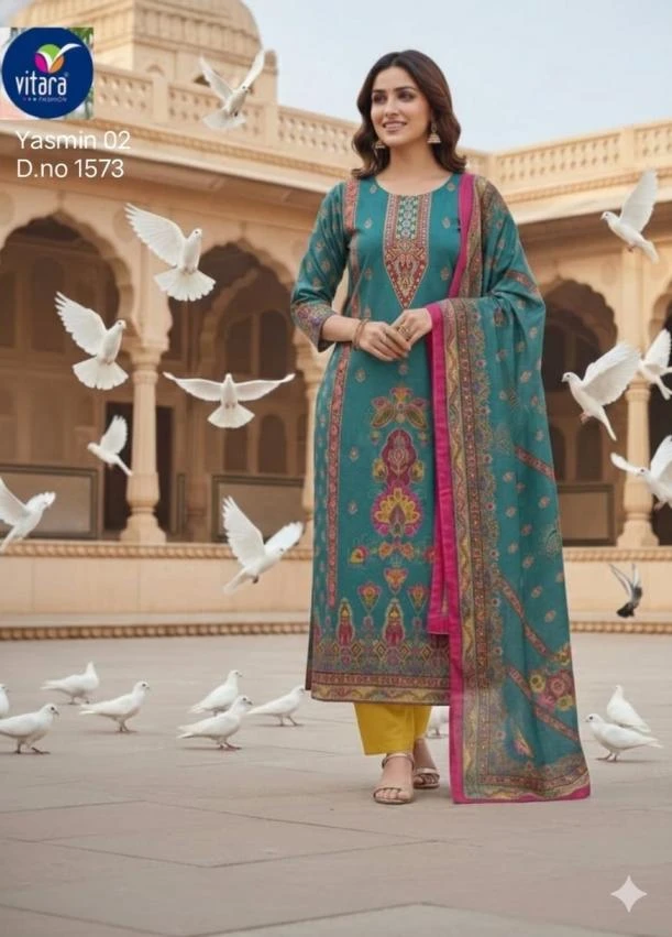 YASHMIN 01-02 Readymade Salwar Suits wholesale MUSLIN SATIN - Ethnicaa thumbnail 2