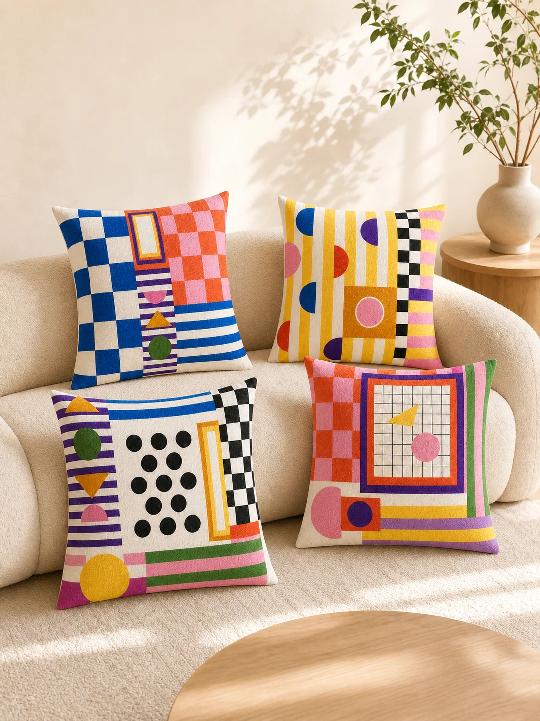 Retro Geometri 4’lü Kırlent Kılıfı Seti