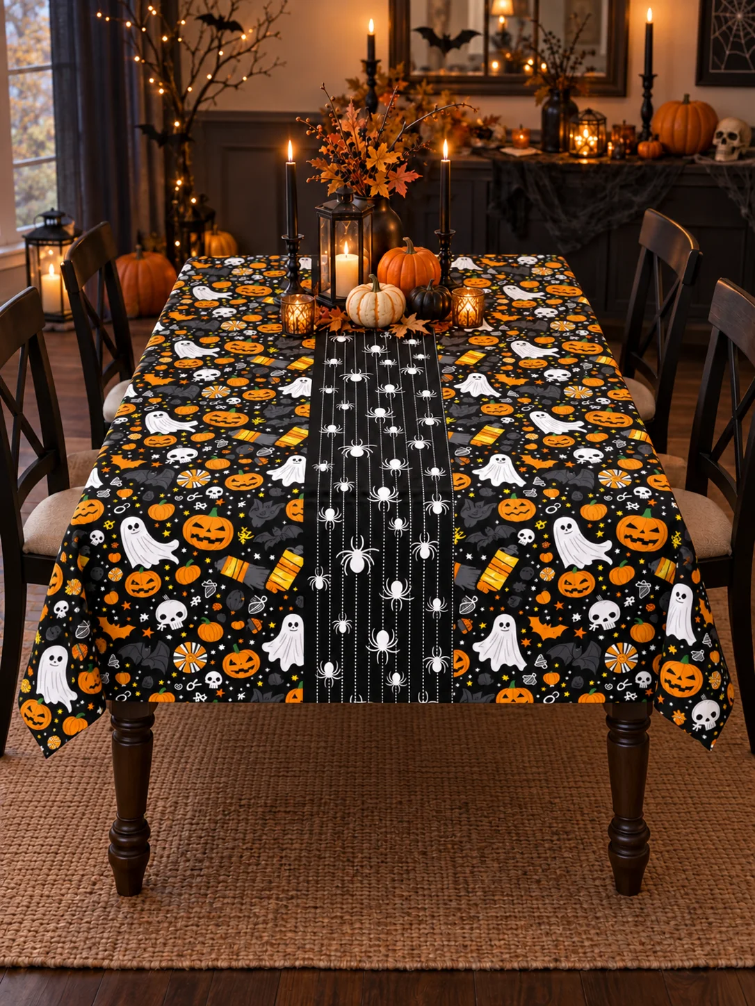 Halloween Temalı Siyah Masa Örtüsü – 150x220 cm