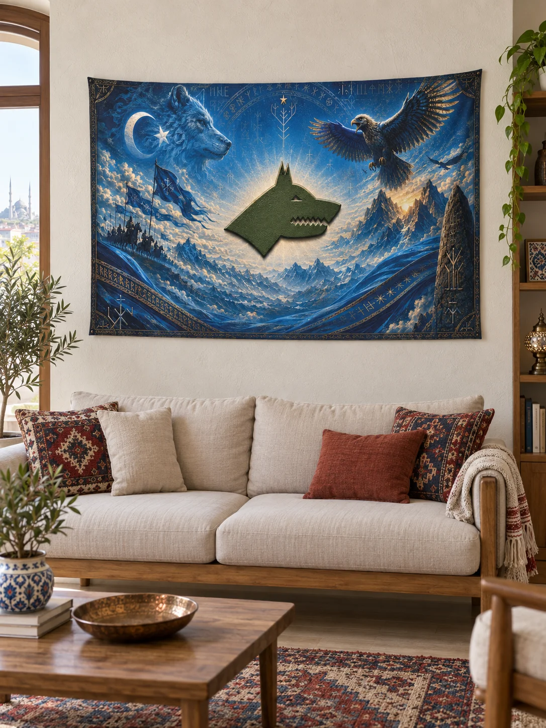 Bozkurt ve Kartal – Türk Mitolojisi Duvar Örtüsü Temalı