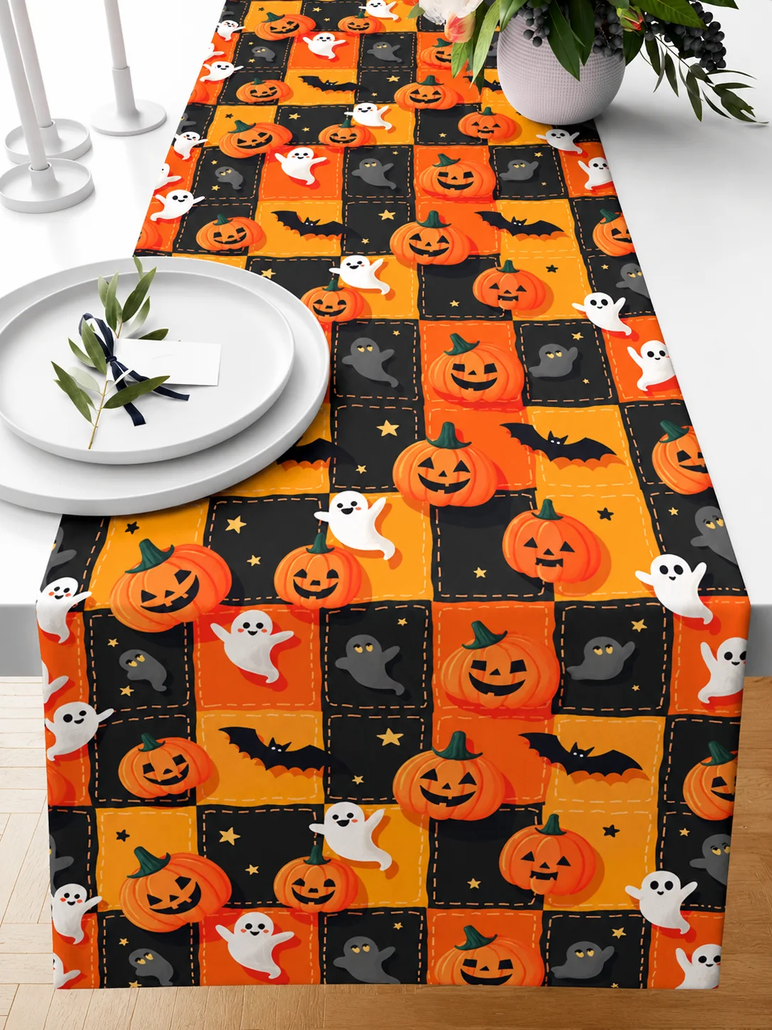 Cadılar Bayramı Halloween Desenli Masa Runner