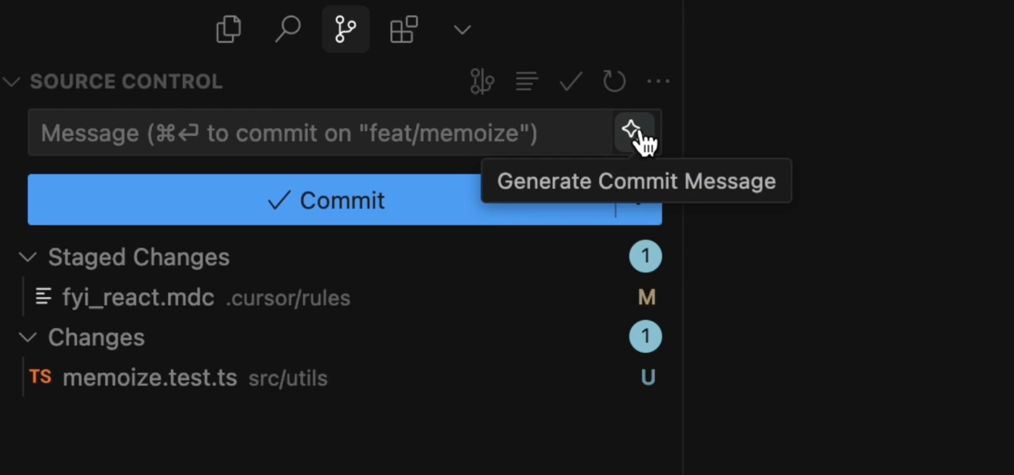 在 Cursor 中生成 Commit 訊息
