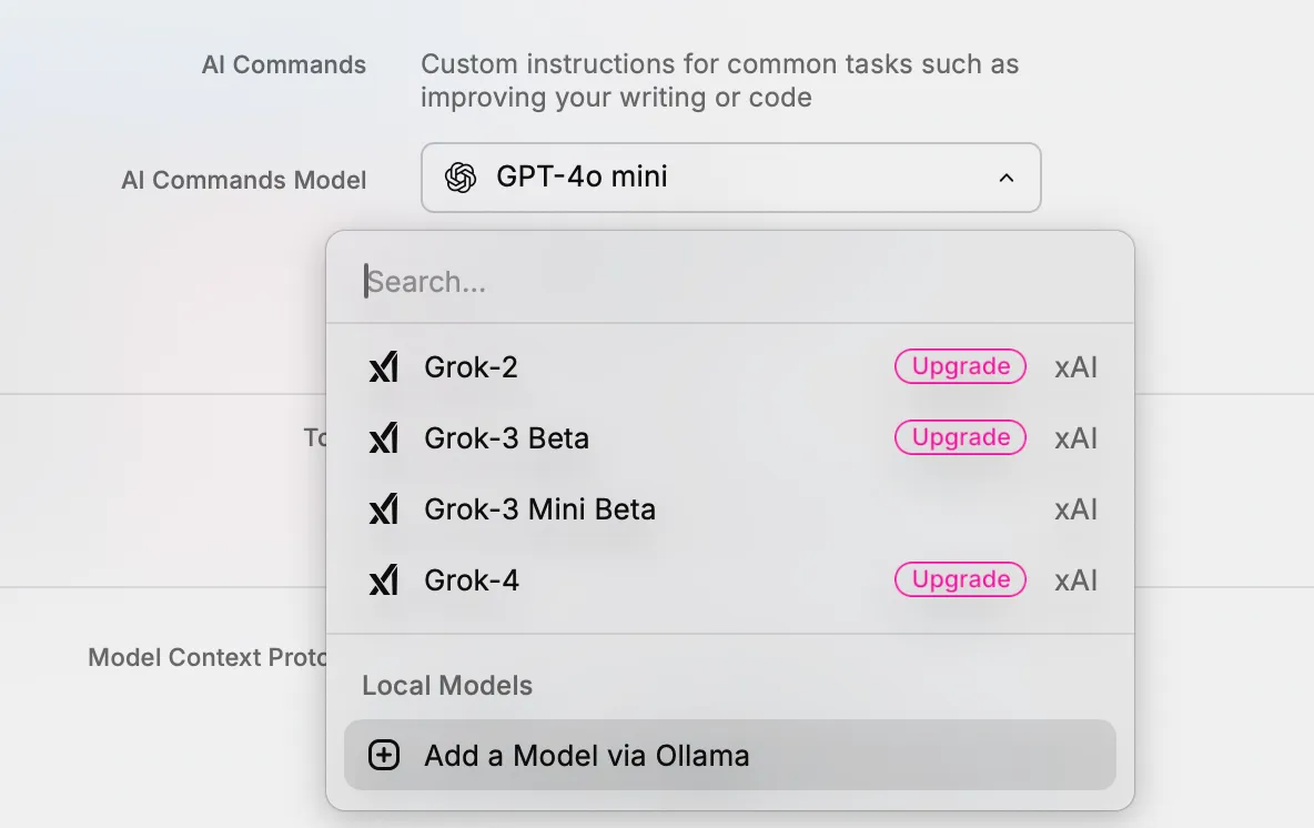 在 AI Commands 中新增 Ollama 模型