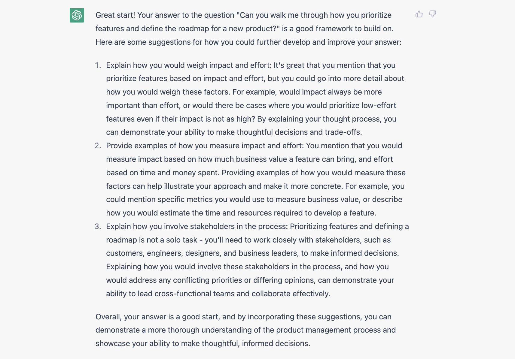 ChatGPT provides feedback on your answer