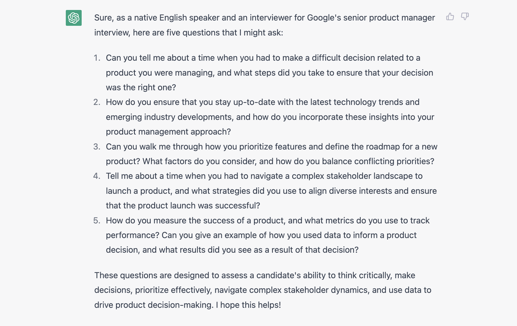 ChatGPT helps you gather common interview questions