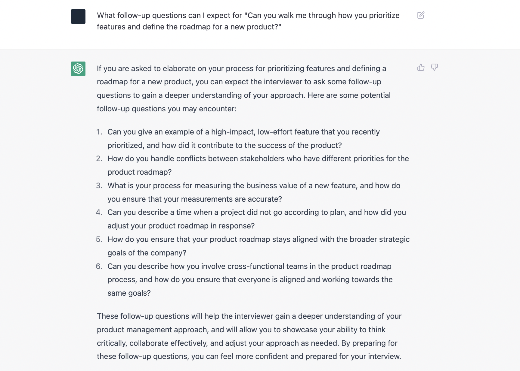 ChatGPT provides follow-up questions