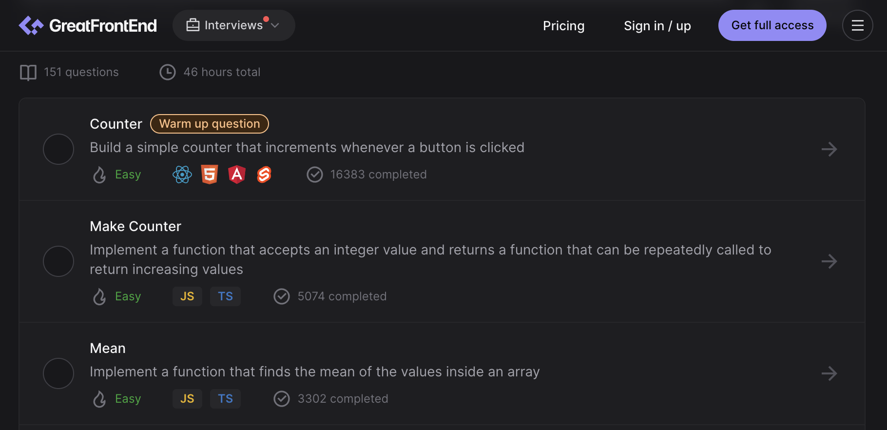 GreatFrontend 前端程式題