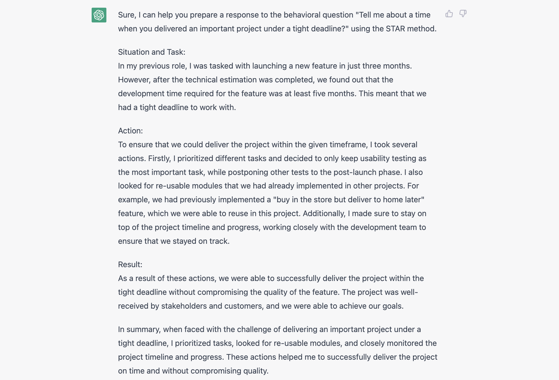 ChatGPT help you answer behavioral interview with STAR format