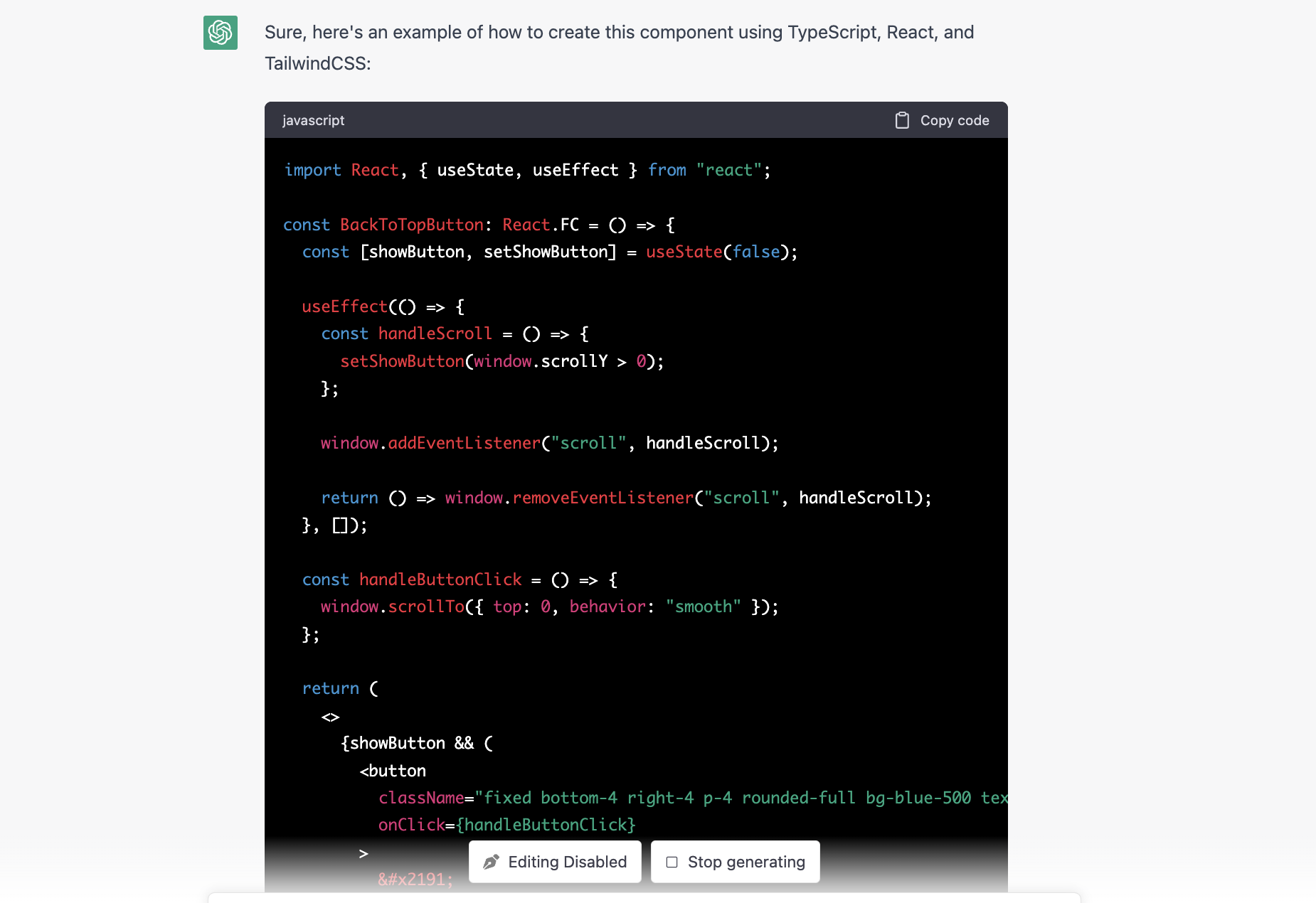 Using ChatGPT to Implement Scroll Back To Top Button