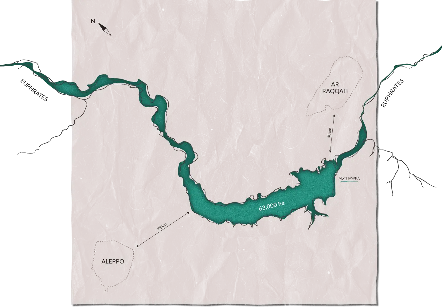 Image of Lake Euphrates showing how big the lake is in hectares