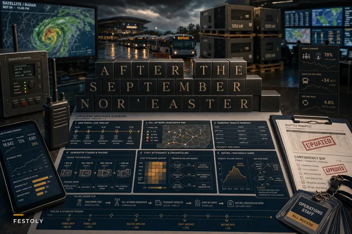 After the September Nor'easter: A Live‑Event Resilience Playbook for Power Outages, Transport Disruption, and Real‑Time Attendee Communications