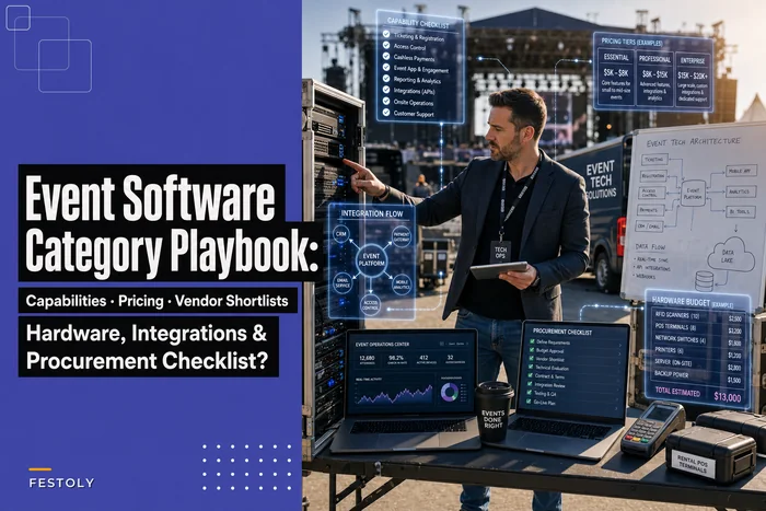 Event management software categories for 5–20k festivals — capabilities, pricing models, vendor shortlists, hardware & integration playbook