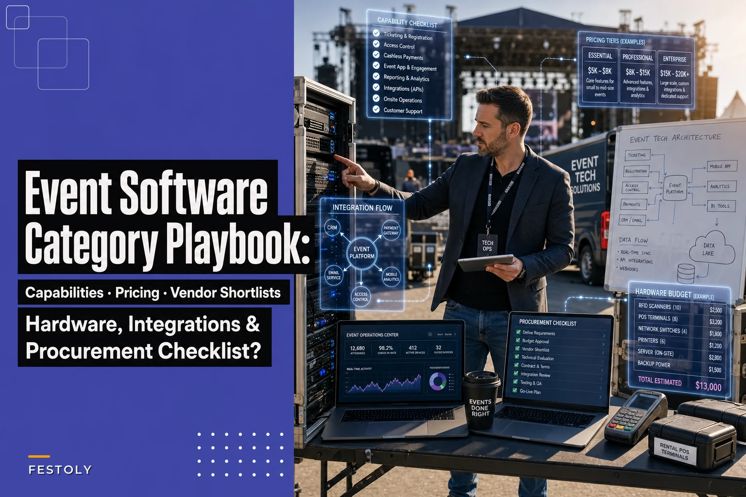 Event management software categories for 5–20k festivals — capabilities, pricing models, vendor shortlists, hardware & integration playbook