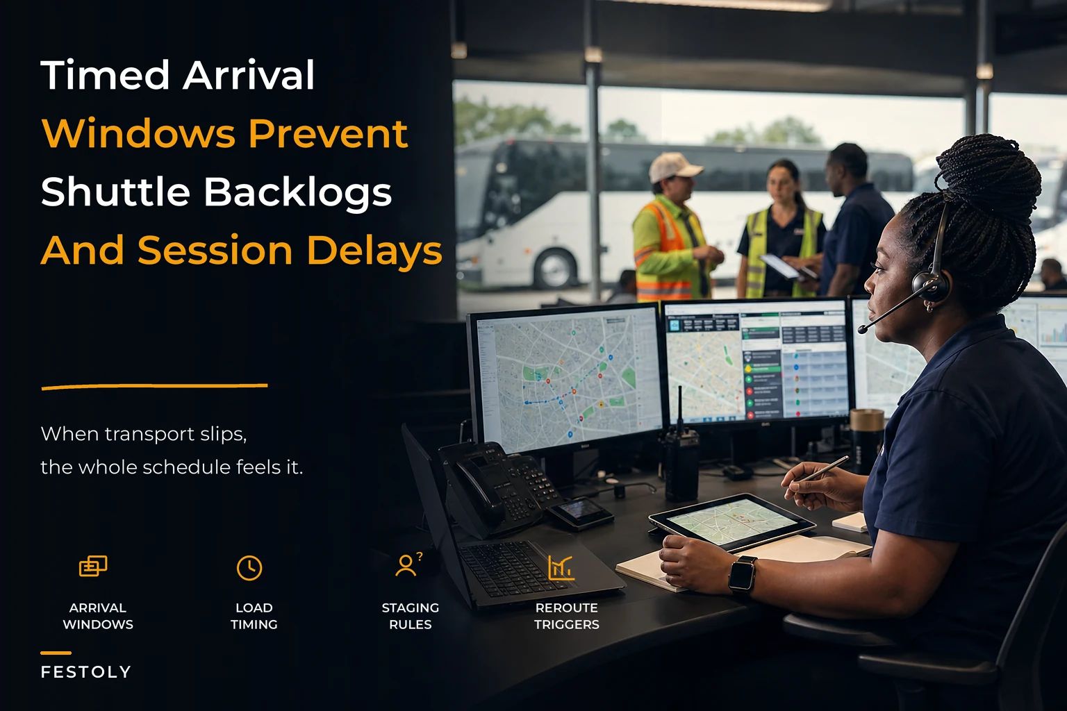 Event Transport Operations: Timed Arrival Windows, Shuttle Staging, and Dynamic Reroute Protocols