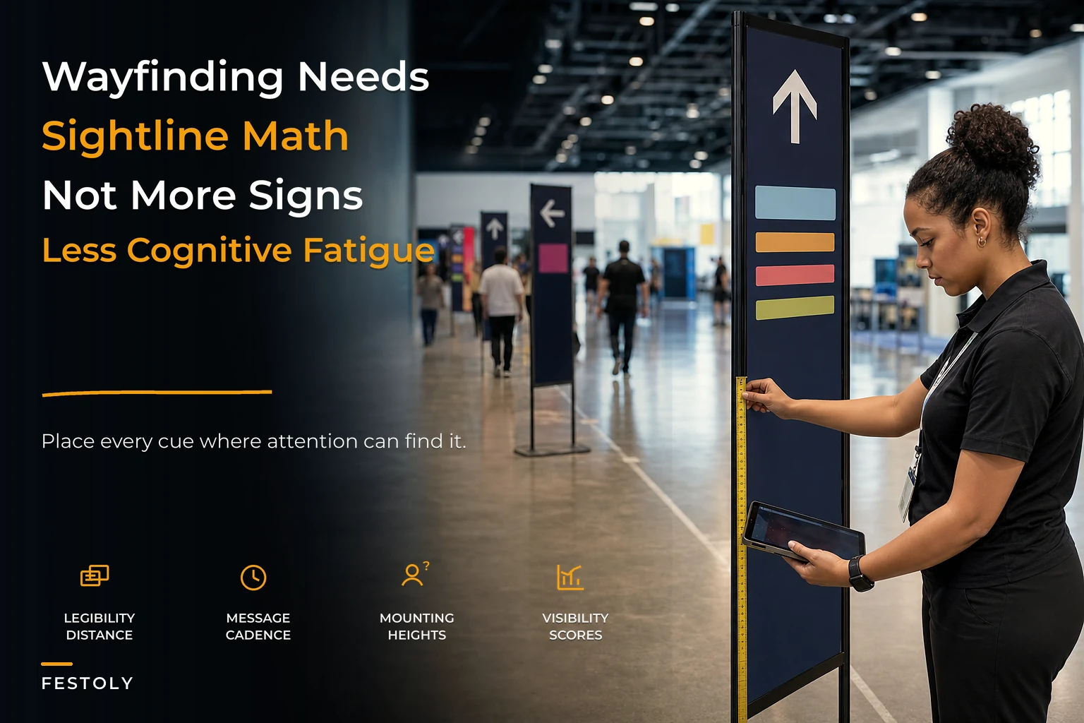 Sightline Wayfinding Spec: Signage Placement Math, Visibility Rules, and Fatigue‑Minimizing Messaging