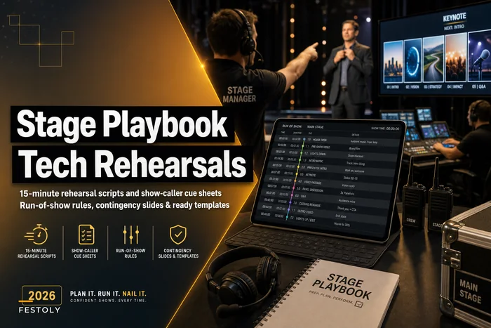 Speaker & Stage Operations Playbook: 15‑Minute Tech Rehearsals, Show‑Caller Cue Sheets, and Contingency Scripts