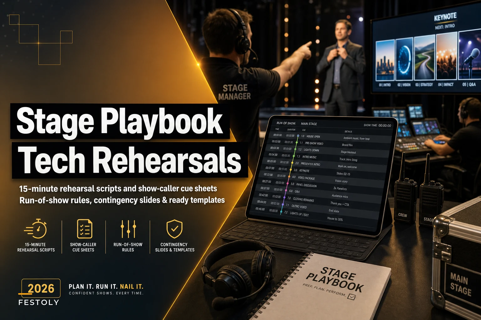 Speaker & Stage Operations Playbook: 15‑Minute Tech Rehearsals, Show‑Caller Cue Sheets, and Contingency Scripts