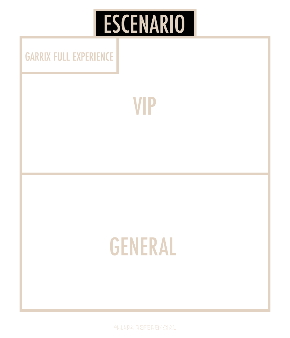 Mapa de zonas General, VIP y Garrix Full Experience para Martin Garrix en Arena Monumental