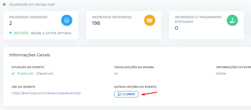 opção para clonar um evento