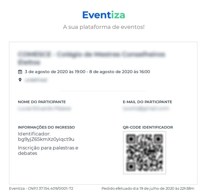 PDF com informações e qr-code do ingresso
