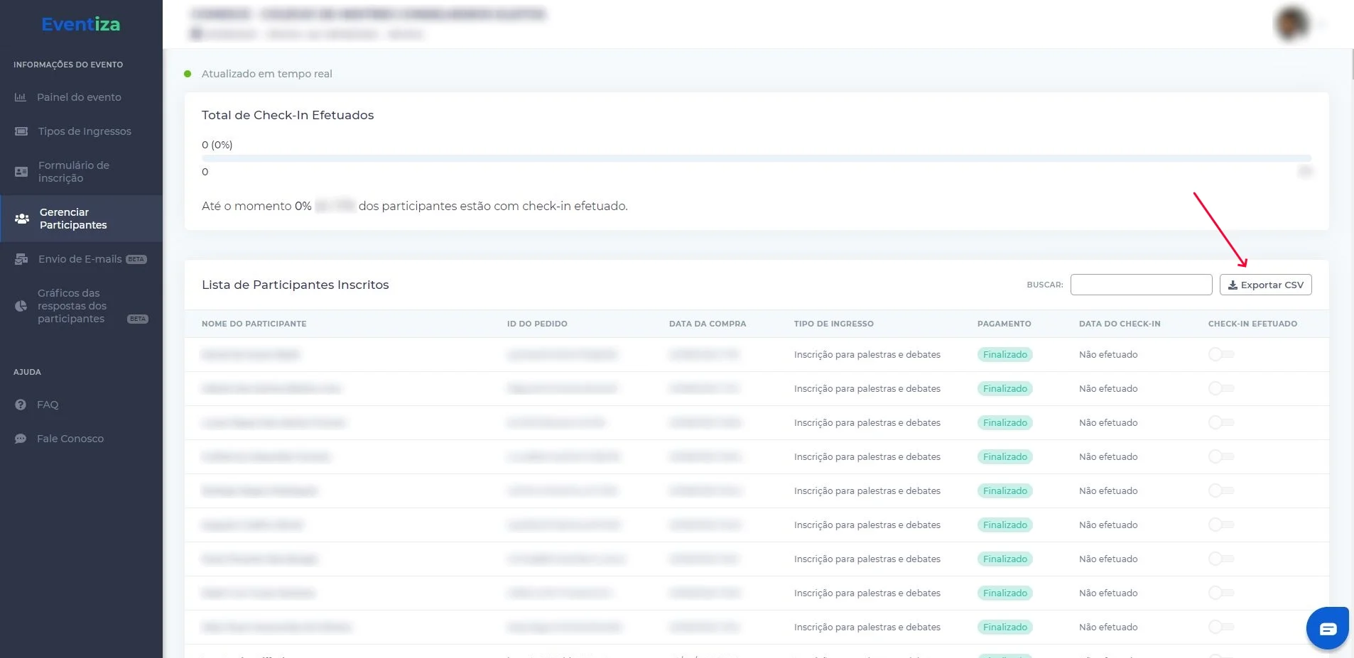 exportar lista de inscritos para CSV