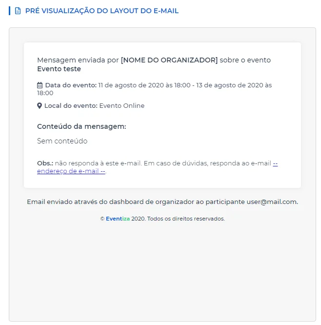 pré-visualização do e-mail a ser enviado