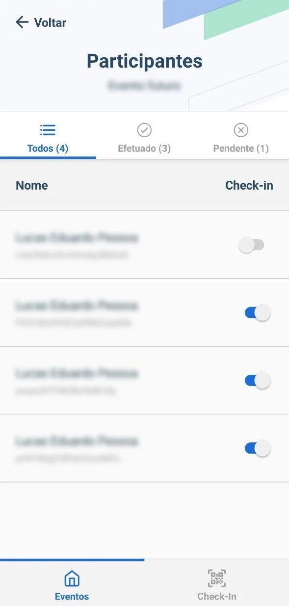 check-in de participantes via aplicativo