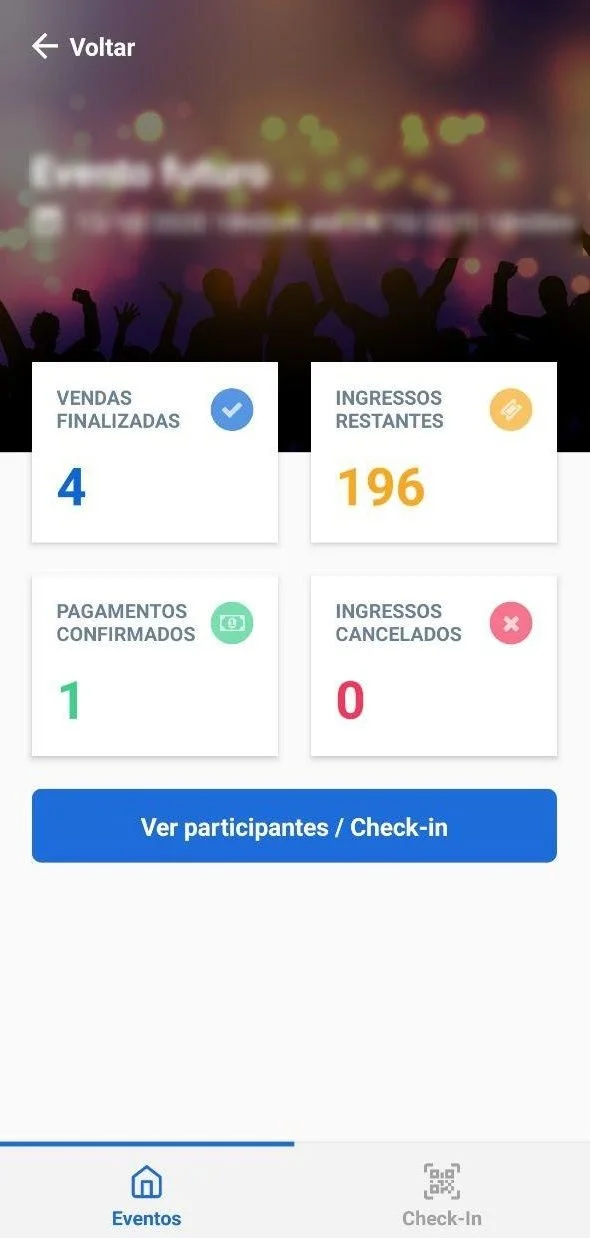 visualização geral de um evento via aplicativo