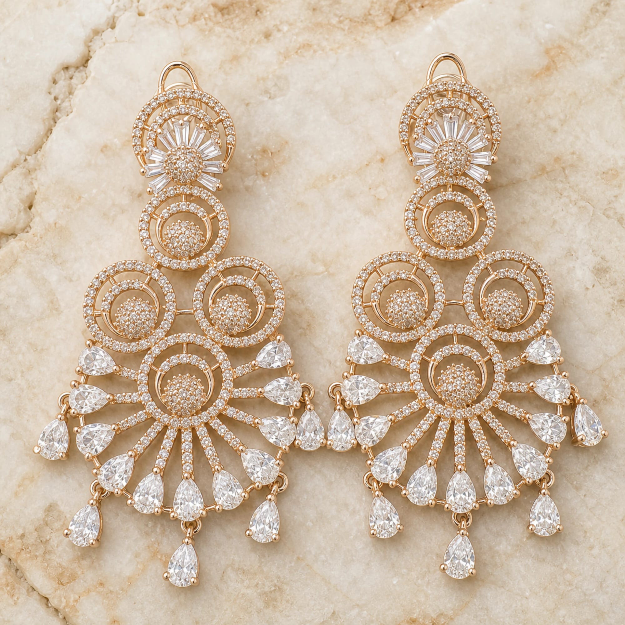 Aureline crystal scroll fan chandelier earrings