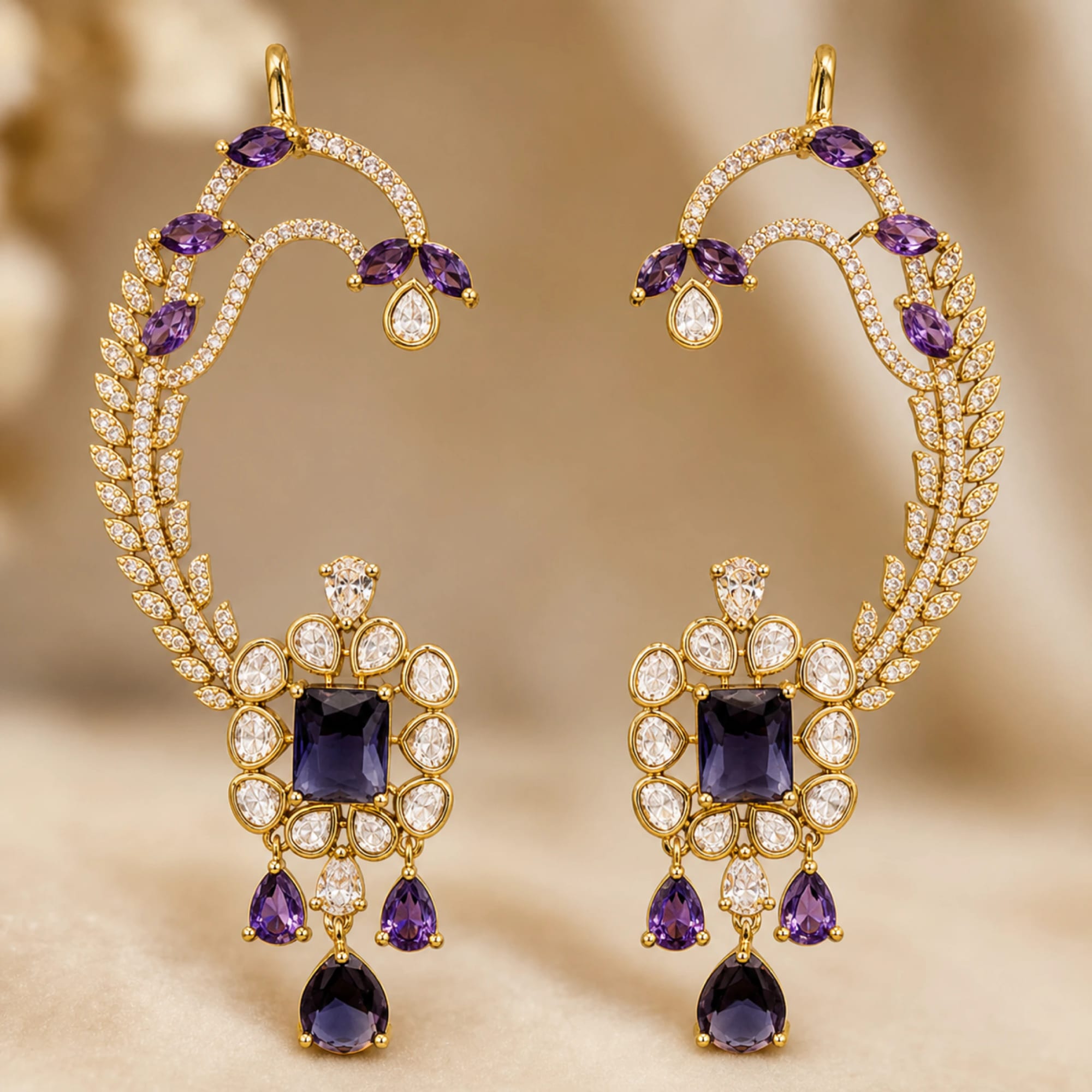 Nocturne amethyst crescent chandelier earrings