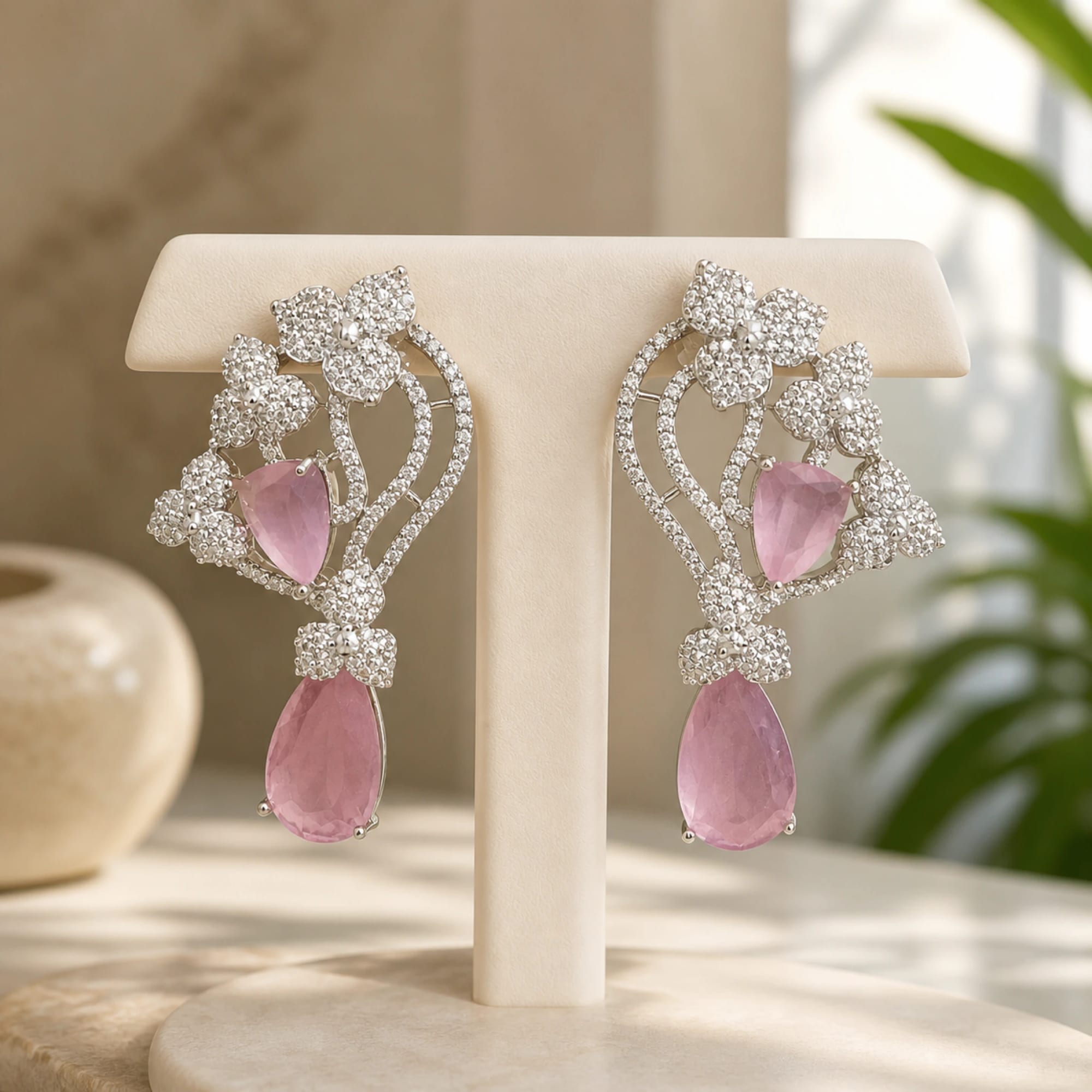 Rosaline crystal blossom arc drop earrings