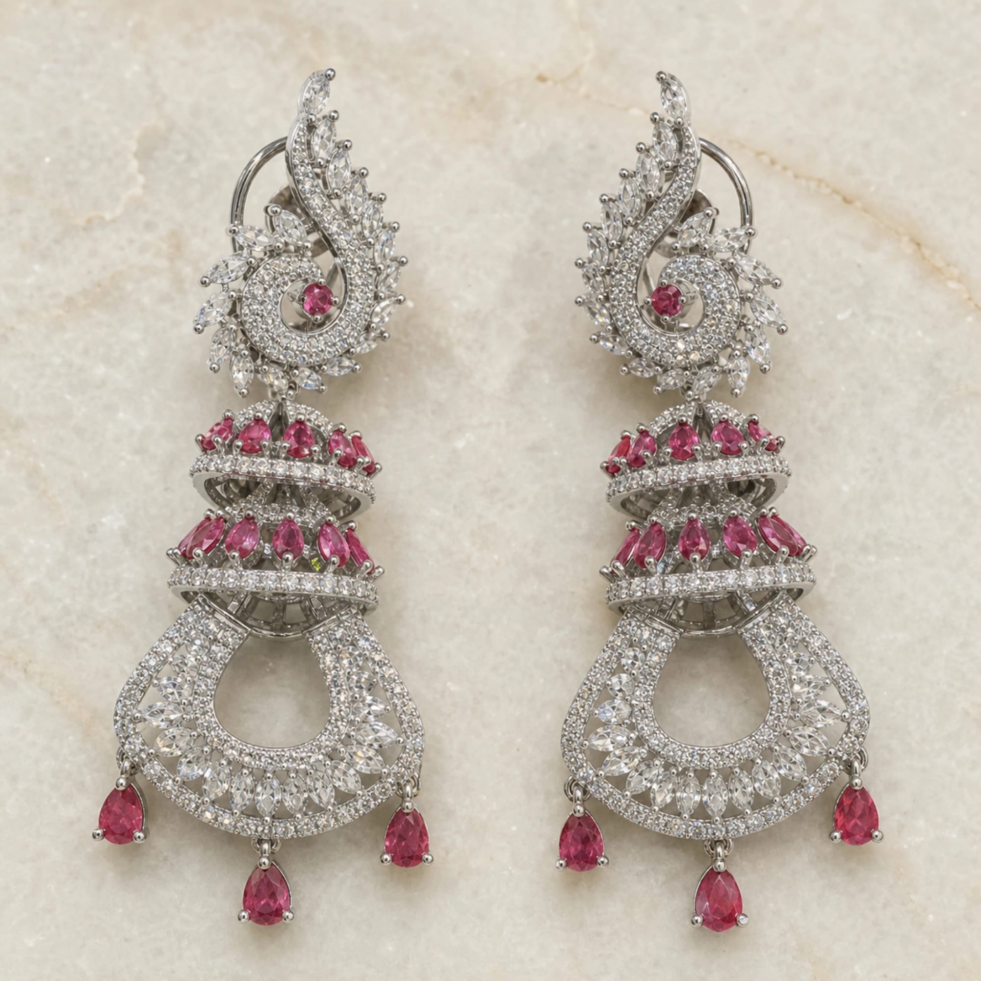Rubina crystal peacock chandelier earrings