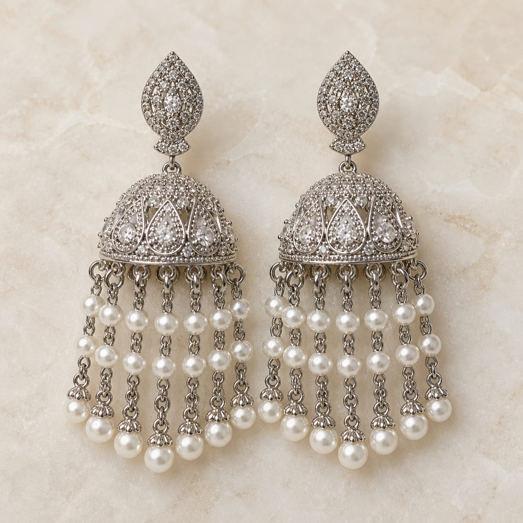 Seraphine pearl jhumka chandelier earrings
