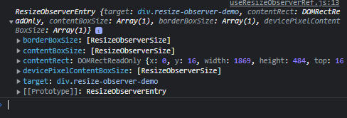 Resize observer entry object