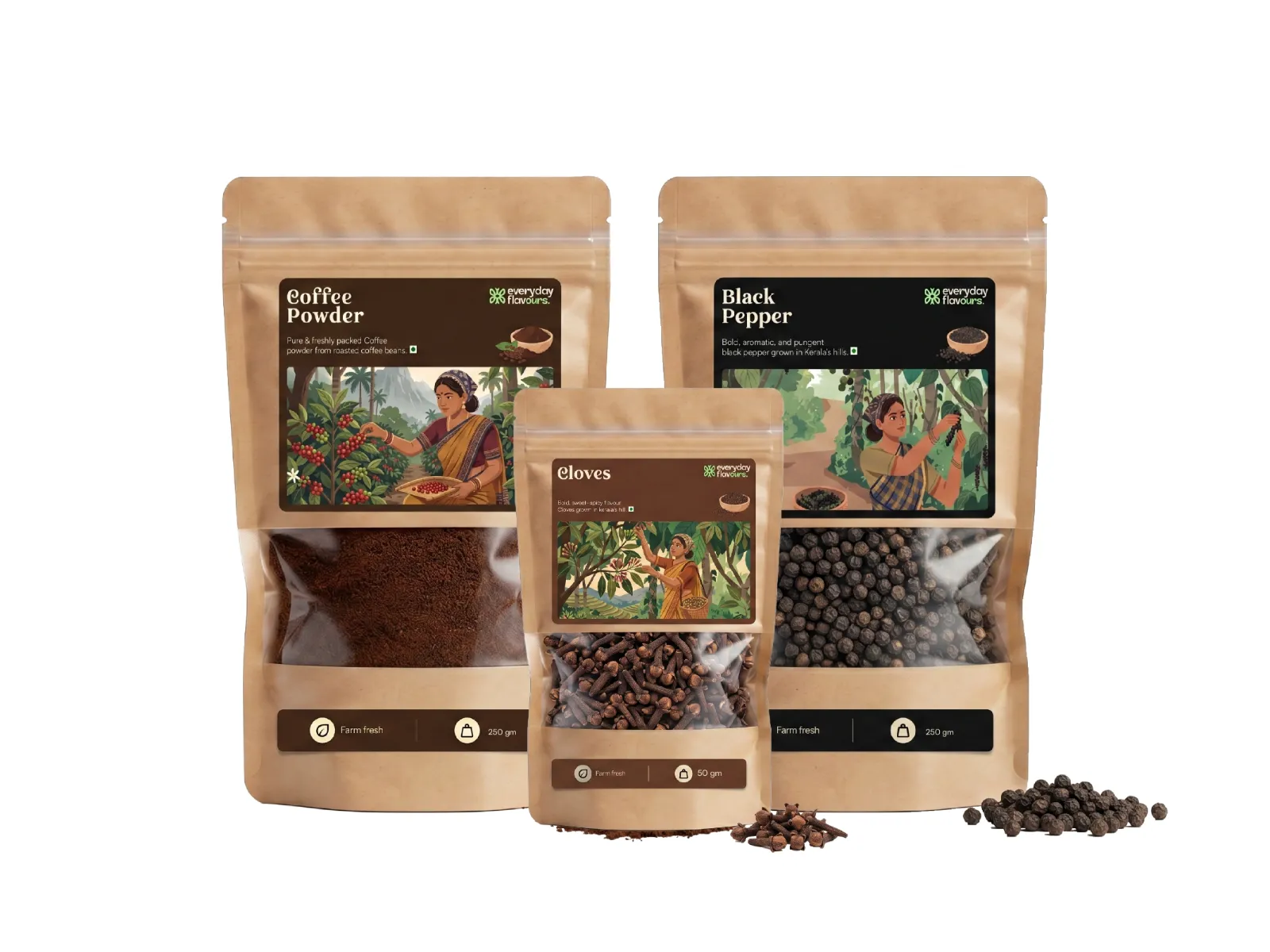 COMBO 2 - Black Pepper (250g) + Cloves (50g) + Coffee Powder (250g) — spice & coffee combo