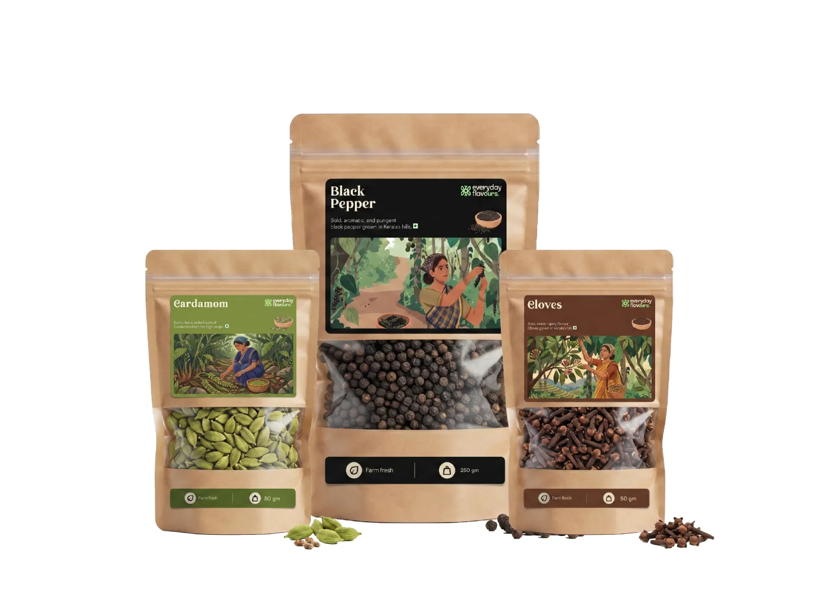 COMBO 3 - Black Pepper (250g) + Cloves (50g) + Cardamom (50g) — spice & coffee combo