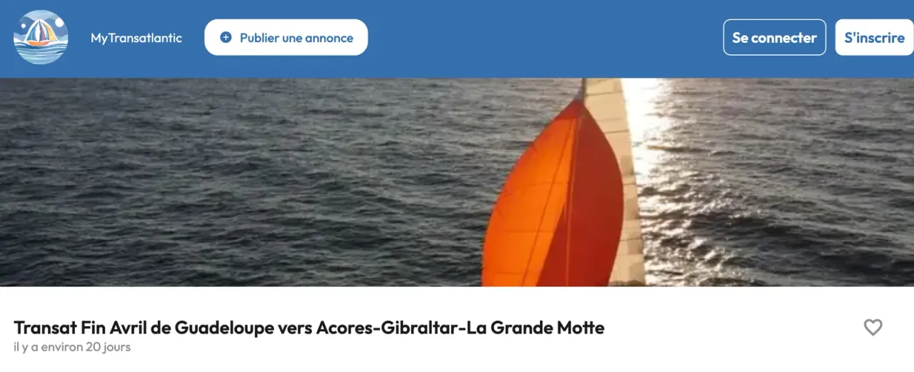Transatlantic listing on EveryTransatlantic, illustrated with an orange spinnaker
