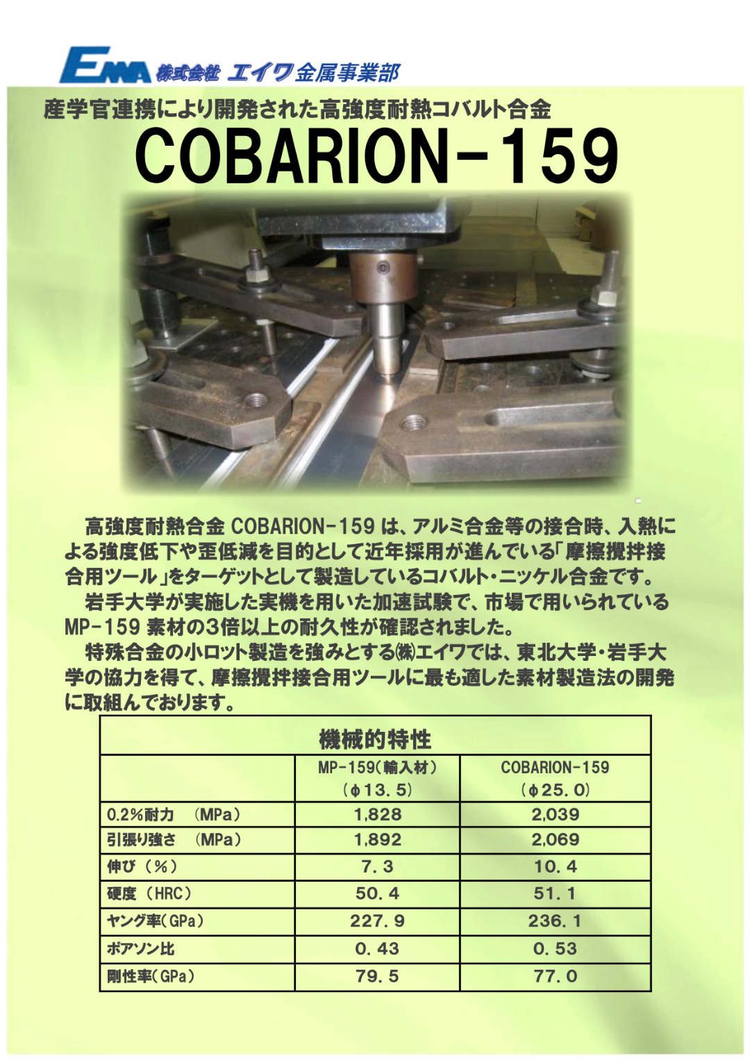 産学官連携により開発された高強度耐熱コバルト合金「COBARION-159」