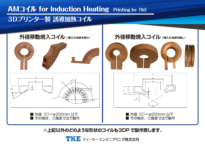 様々なタイプの誘導加熱コイルを造形できます。