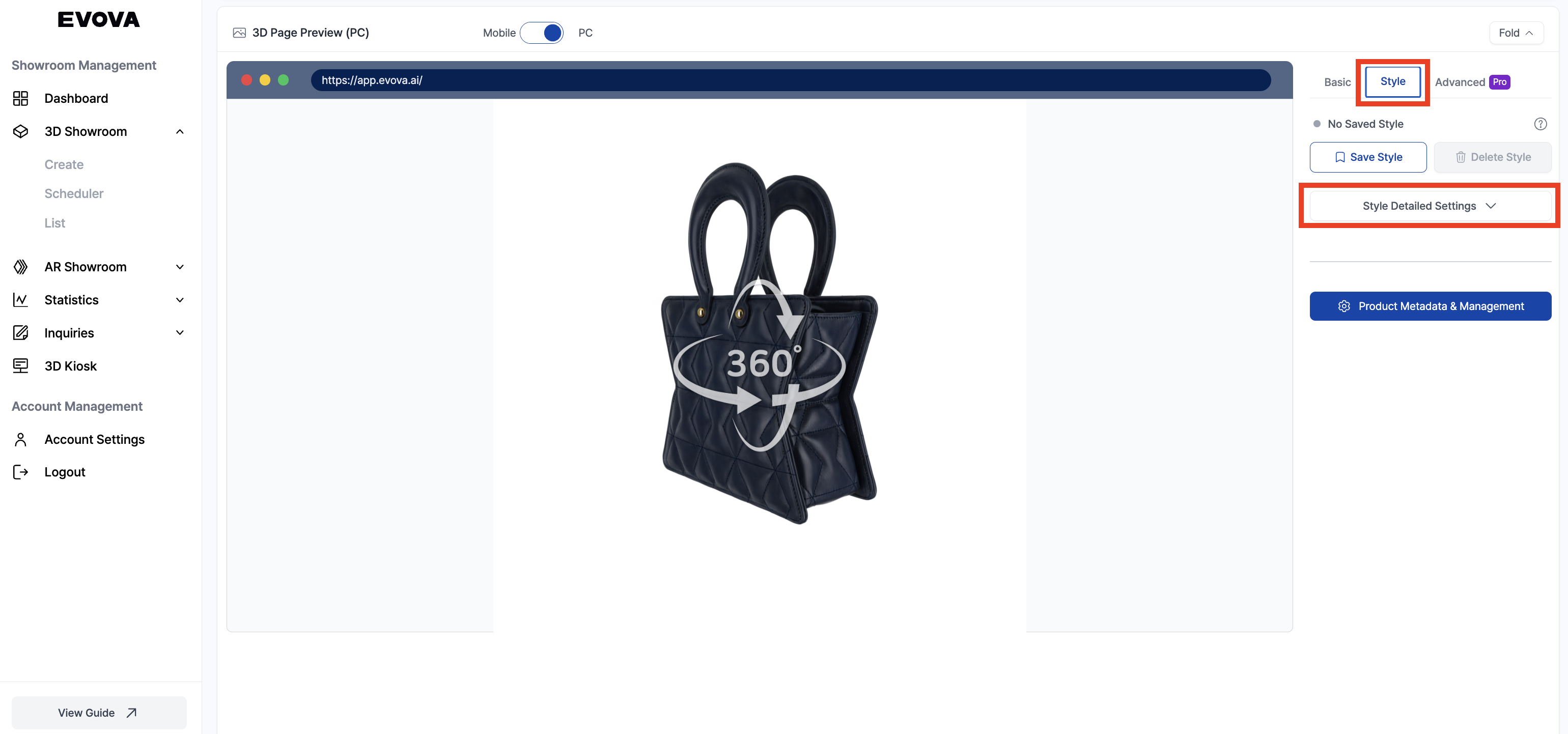Image 1. Style Settings Tab