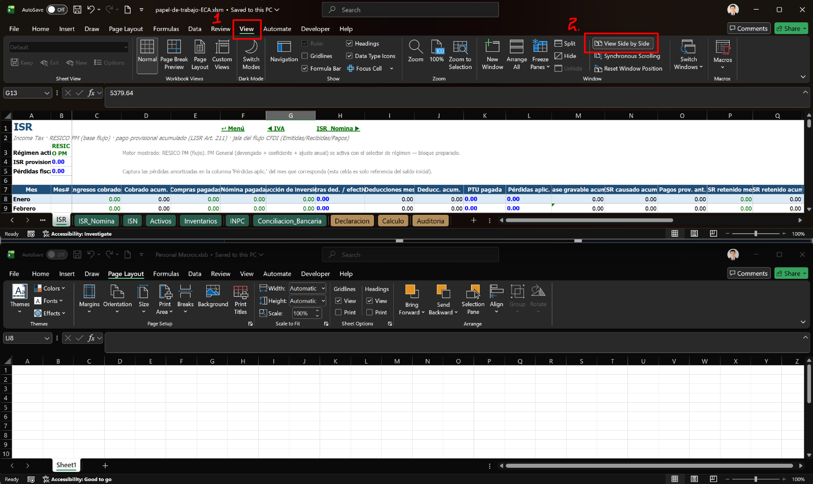 Vista en Paralelo de dos libros de Excel para comparar facturación