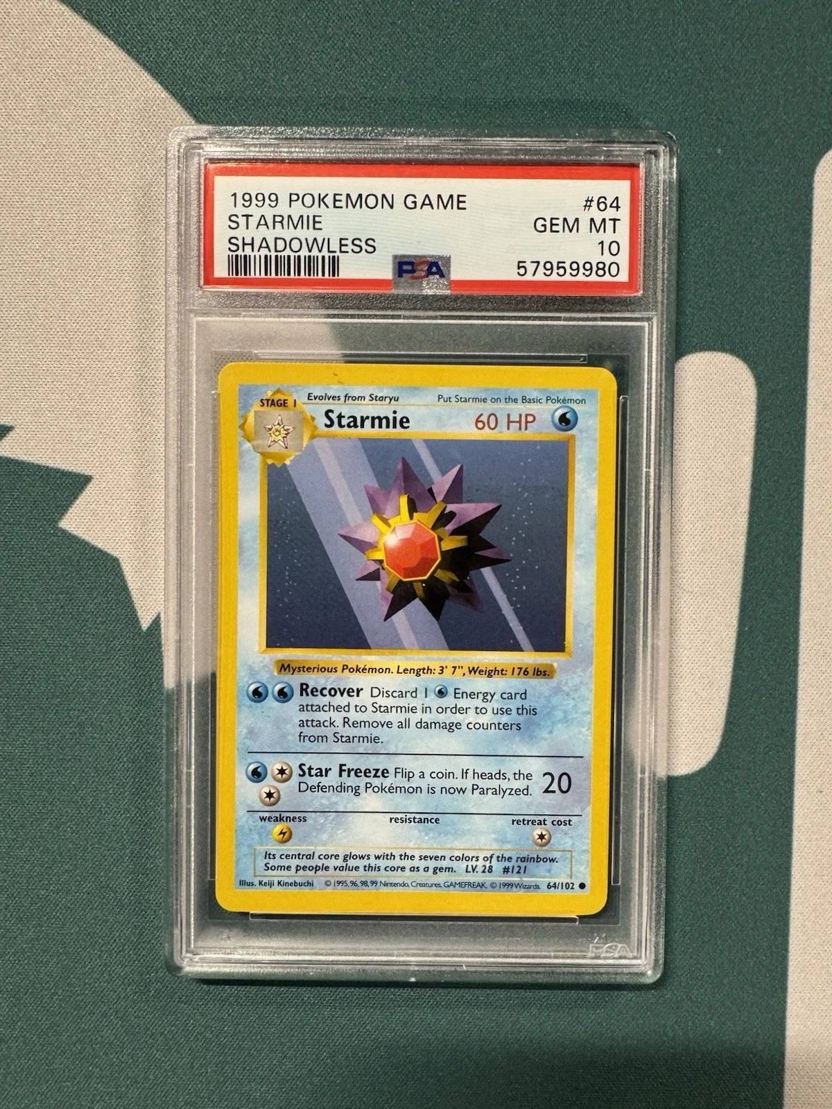1999 Pokemon TCG Base Set Shadowless Starmie #64/102 PSA 10 GEM MT image
